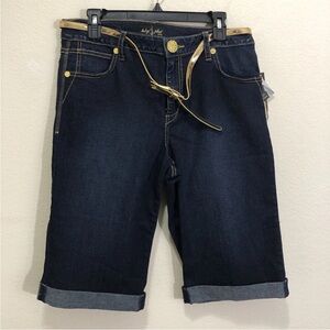 Baby Phat Capri Women's Short Jeans Denim Stretch Size 16 Dark Blue Belt Pockets